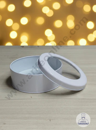 Dream Tin with Window (IMP) | Dream Cake Tin | Torte cake | Cookie |White | 13.5 cm x 5 cm |Big (MOQ 1 BOX) (OD)