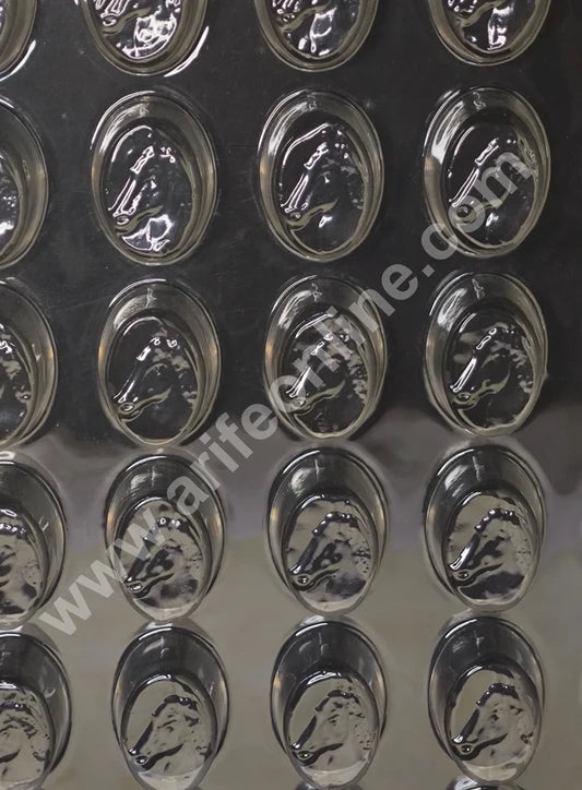 Clear Plastic PVC Horse Face Round Design Chocolate Mould – 48 Cavity | Polycarbonate Mold (MOQ 50 PCS) (RE)