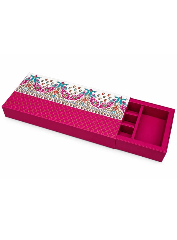 11 Cavity Rectangle Pink Sliding Hamper Box with Tray & Compartments | Festive Gift Box (SBBX-3133) - (MOQ 100 PCS)