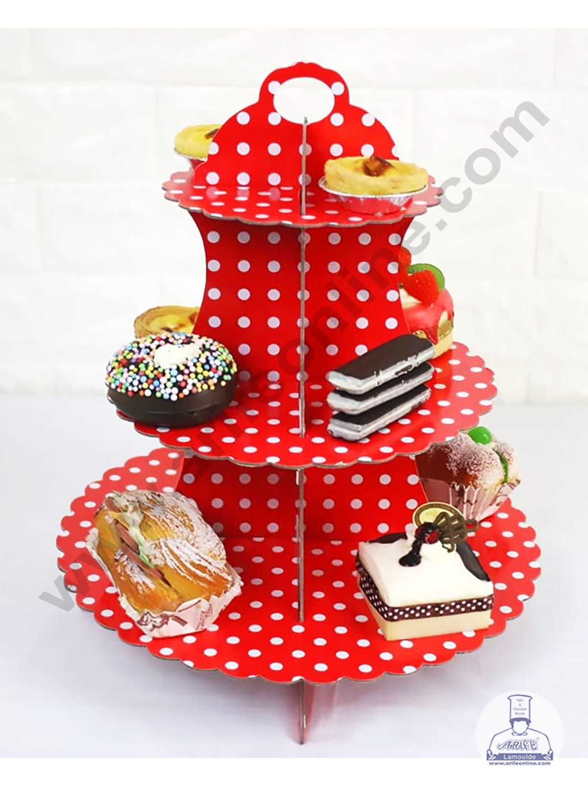 Cake Decor™ 3 Tier Large Polka Dots Printed Round Cardboard Cupcake Stand