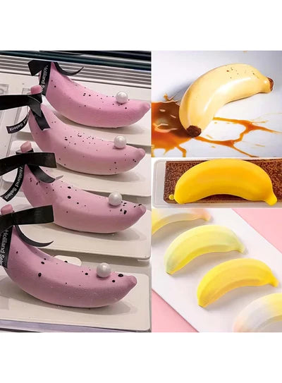 8-Cavity Banana Shape Silicone Mould – Non-Stick Flexible Mold for Chocolate, Ice Cream, Dessert Bars & Cakesicles | DIY Baking & Freezing Tray (Multicolor) (SBSM-MB-5013) (ALD)