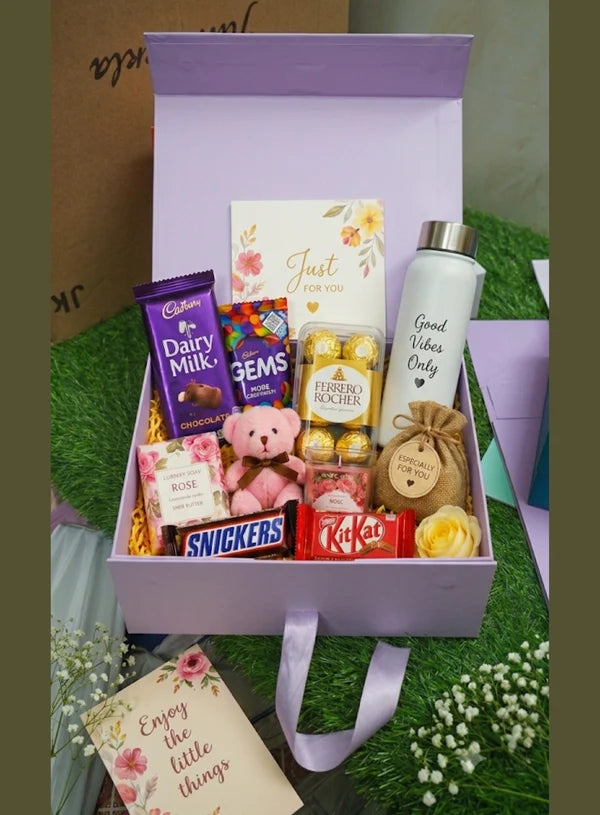 Small Collapsible Gift Hamper Box With Ribbon - Lilac (10x8x4 Inch) | 1 Pc | Foldable Reusable Magnetic Gift Packaging Box (SBBX-CHB-S-L) - (MOQ 50 PCS)