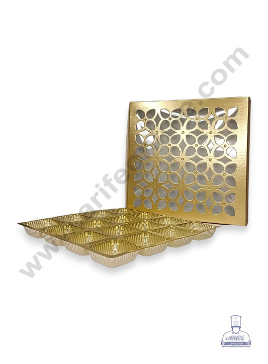 16 Cavity Chocolate Box with Cavity & Cutout Window Without Handle ( 10 Piece Pack ) - Gold (MOQ 12 PACK) (RDD)