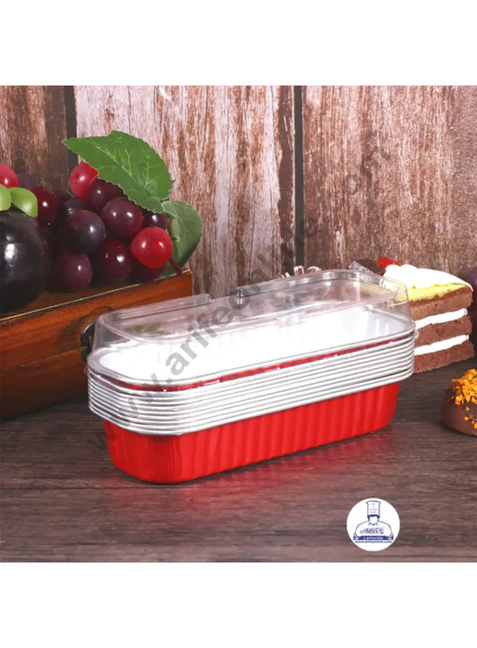 Rectangle Aluminium Tin Foil Bake & Serve Cup with Lid | Aluminium Containers | Non-Stick Foil Baking container - Red - 2000 Pcs per cartoon (MOQ 1 CRTN) (L)