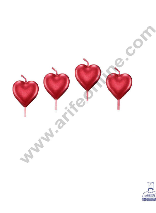 Heart Theme Candle for Party Decoration for Cake and Cupcake - Pinkish Red - Set of 4 Pcs (MOQ 12 PCS)