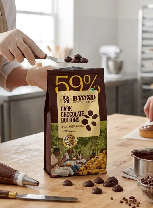 BYOND Dark Chocolate Buttons 59% | Professional Dark Chocolate Buttons for Baking, Moulding & Desserts (1 Kg) (Beyond-DCB-59)