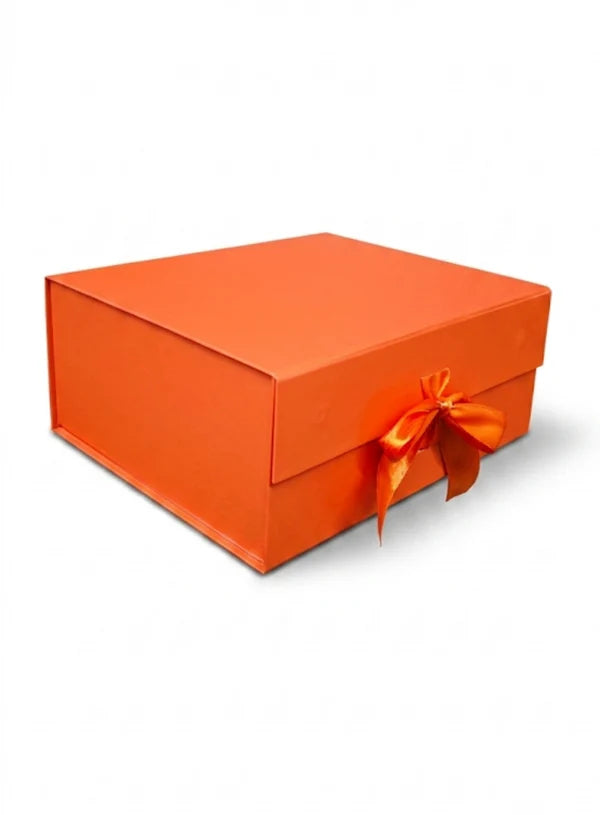 Big Collapsible Gift Hamper Box With Ribbon - Cosmic Orange (12x10x4 Inch) | 1 Pc | Foldable Reusable Magnetic Gift Packaging Box (SBBX-CHB-B-CO) - (MOQ 50 PCS)