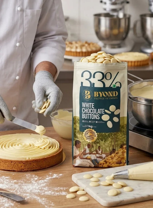 BYOND White Chocolate Buttons 33% | Professional White Chocolate Buttons for Baking, Moulding & Desserts (1 Kg) (Beyond-WCB-33)
