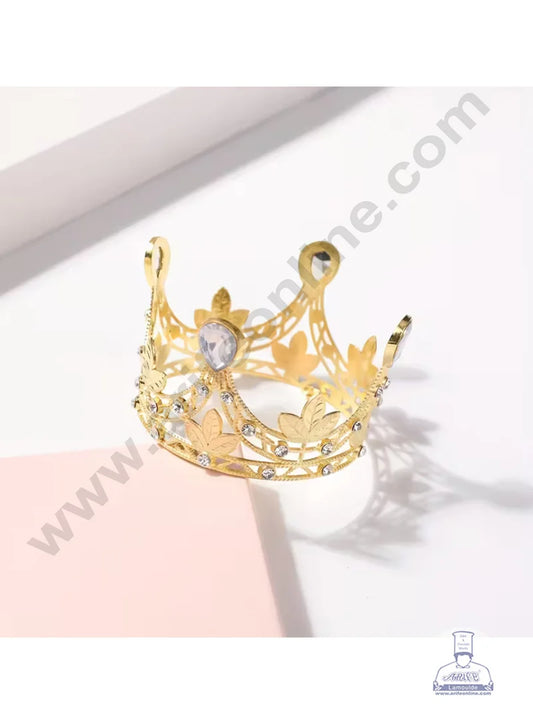 Mini Gold Leaf and Gem Cake Topper Crown - SBCR-72-9-G (MOQ 12 PCS)