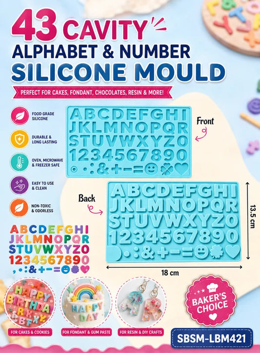 43 Cavity Alphabet & Number Silicone Mould | Letter, Number, Fondant, Chocolate, Resin & Cake Decorating Mould (SBSM-LBM421) - (MOQ 12 PCS) (FD)