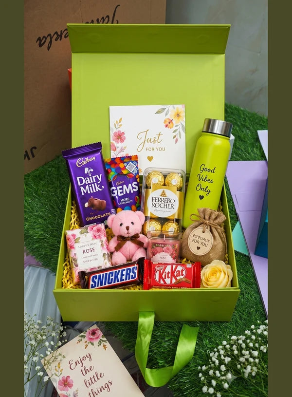 Small Collapsible Gift Hamper Box With Ribbon - Kunafa Green (10x8x4 Inch) | 1 Pc | Foldable Reusable Magnetic Gift Packaging Box (SBBX-CHB-S-KG) - (MOQ 50 PCS)