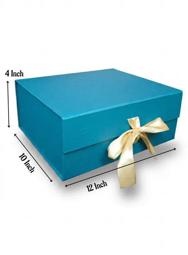 Big Collapsible Gift Hamper Box With Ribbon - Teal (12x10x4 Inch) | 1 Pc | Foldable Reusable Magnetic Gift Packaging Box (SBBX-CHB-B-T) - (MOQ 50 PCS)
