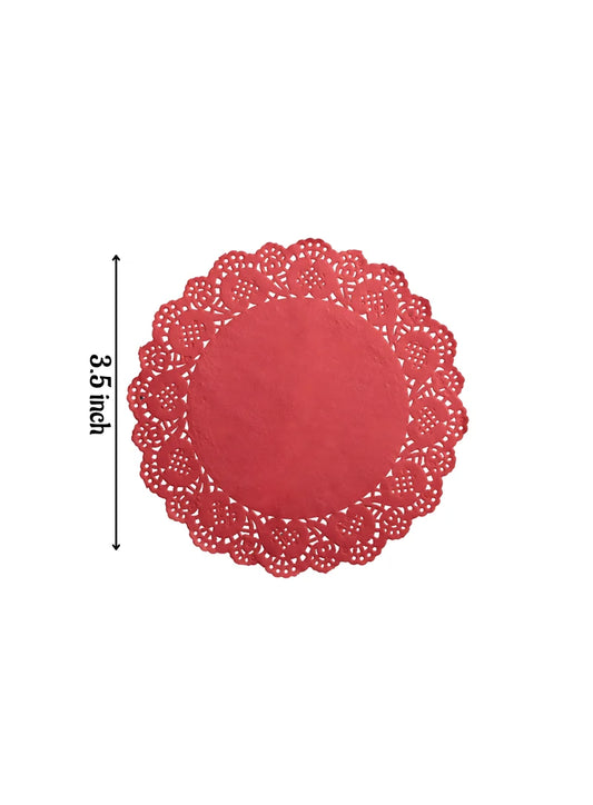3.5 Inch Paper Doilies | Round Decorative Placemats | Disposable Food-Grade Paper Mats – Red | Pack of 100 (SBPD-R-3.5) (MOQ 12 PACK)