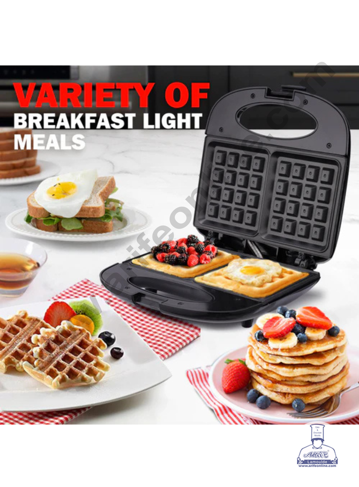 Jamaky 2 Slice Waffle Maker 1000W Non-Stick Waffle Iron - Model: JMK2001 (SB-JM-JMK2001) (MOQ 10 PCS)