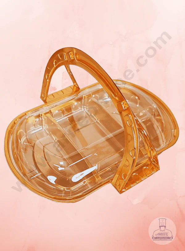 3 Compartment PVC Container with Lid - 1 Piece Premium Leak-proof takeaway PET Food Packaging Golden Plastic Container with Transparent Lid - (27X26X4cm) (MOQ 100 PCS) (IE)