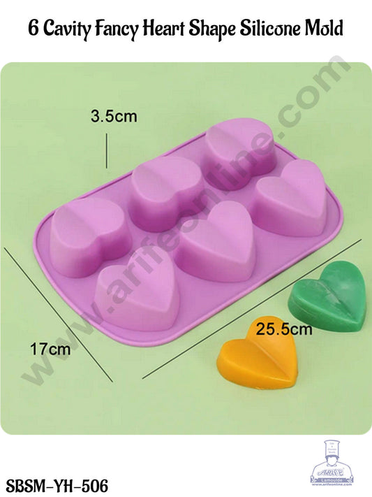6 Cavity Fancy Heart Shape Silicone Chocolate Mould Tray | Soap, Candle and Muffin Mould