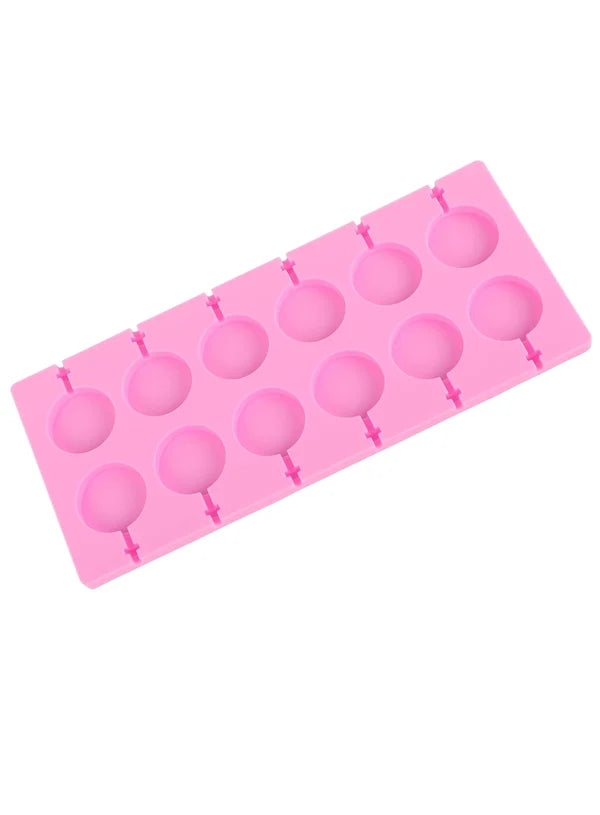 12 Cavity Round Lollipop Silicone Mold – 3.5 cm Plain Circle Candy & Chocolate Mould for Cake Pops, Hard Candy, Jelly & DIY Treats – 26.5 × 11.5 cm (SBSM-LBM033) (MOQ 12 PCS) (ME)