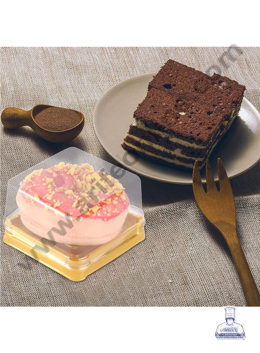PVC Square Brownie Box With Golden Base Cake Box | Dessert Packaging - 7.5 cm (MOQ 100 PCS) (U)