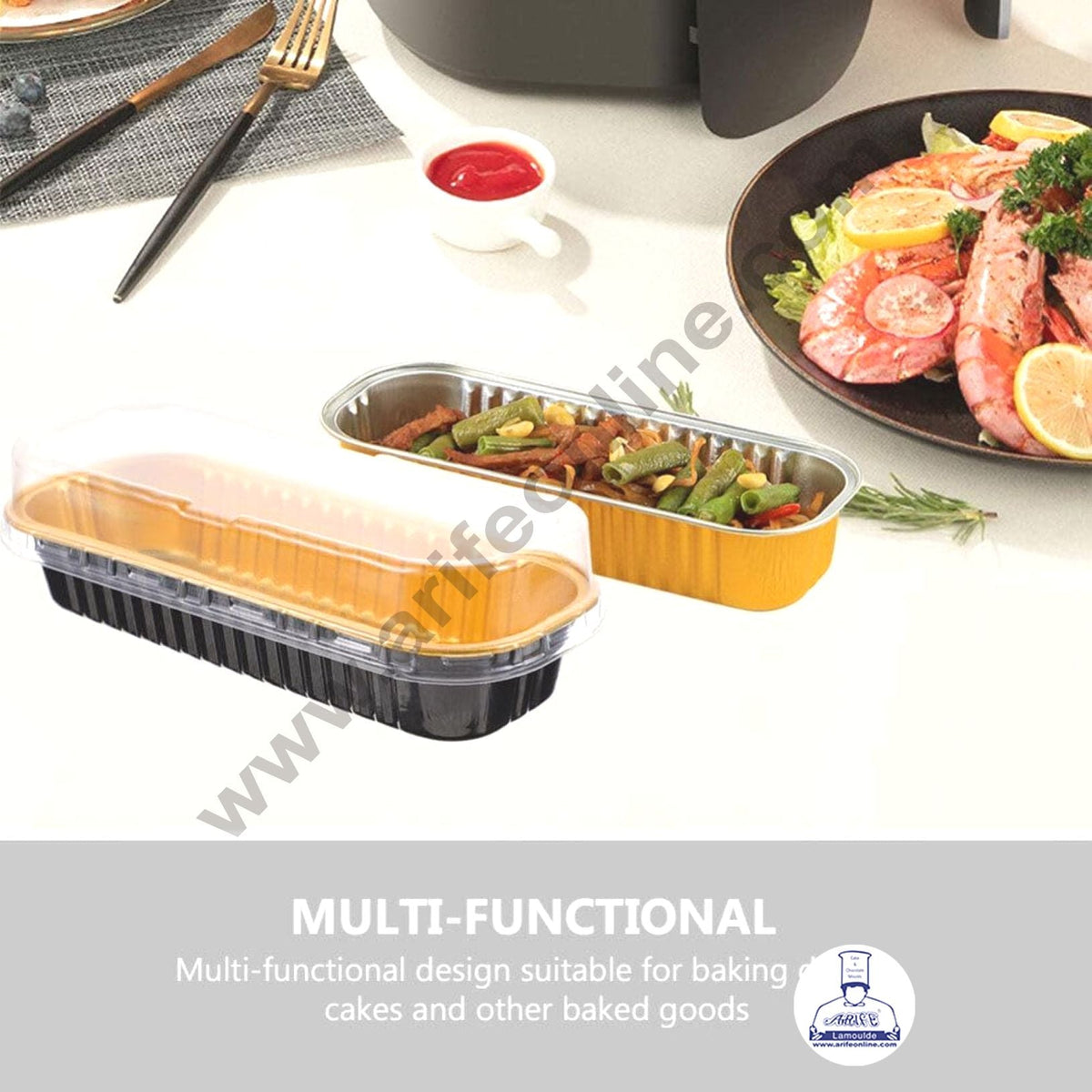 Rectangle Aluminium Tin Foil Bake & Serve Cup with Lid | Aluminium Containers | Non-Stick Foil Baking container - Black- 2000 Pcs per cartoon (MOQ 1 CRTN) (L)