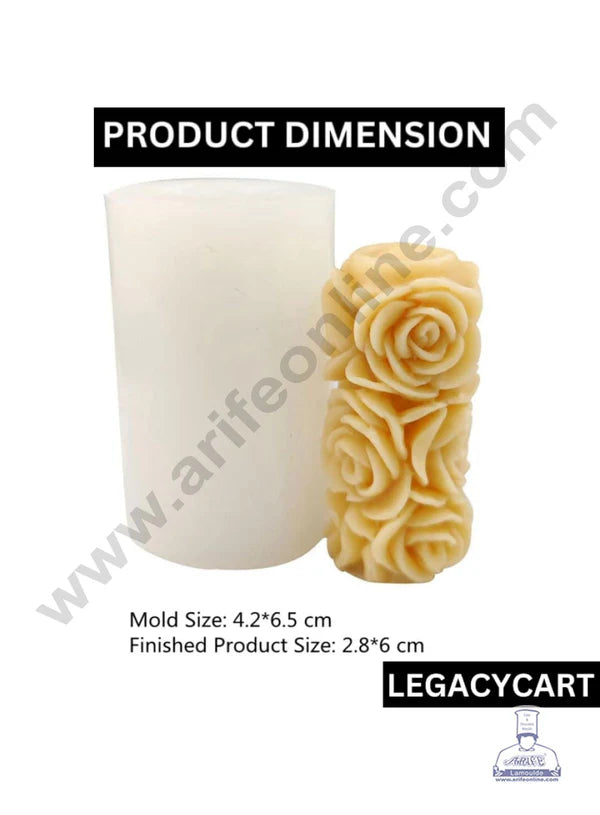 3D Silicon 1 Cavity Rose Pillar Shape Silicon Candle Mould, Silicon Soap Mould (SBSP-DYF6698) (MOQ 12 PCS) (OD)