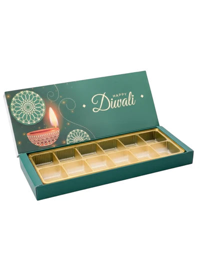 12 Cavity Diwali Sliding Hamper Box Without Cavity - Green (1 Piece Pack) (MOQ 50 PCS)