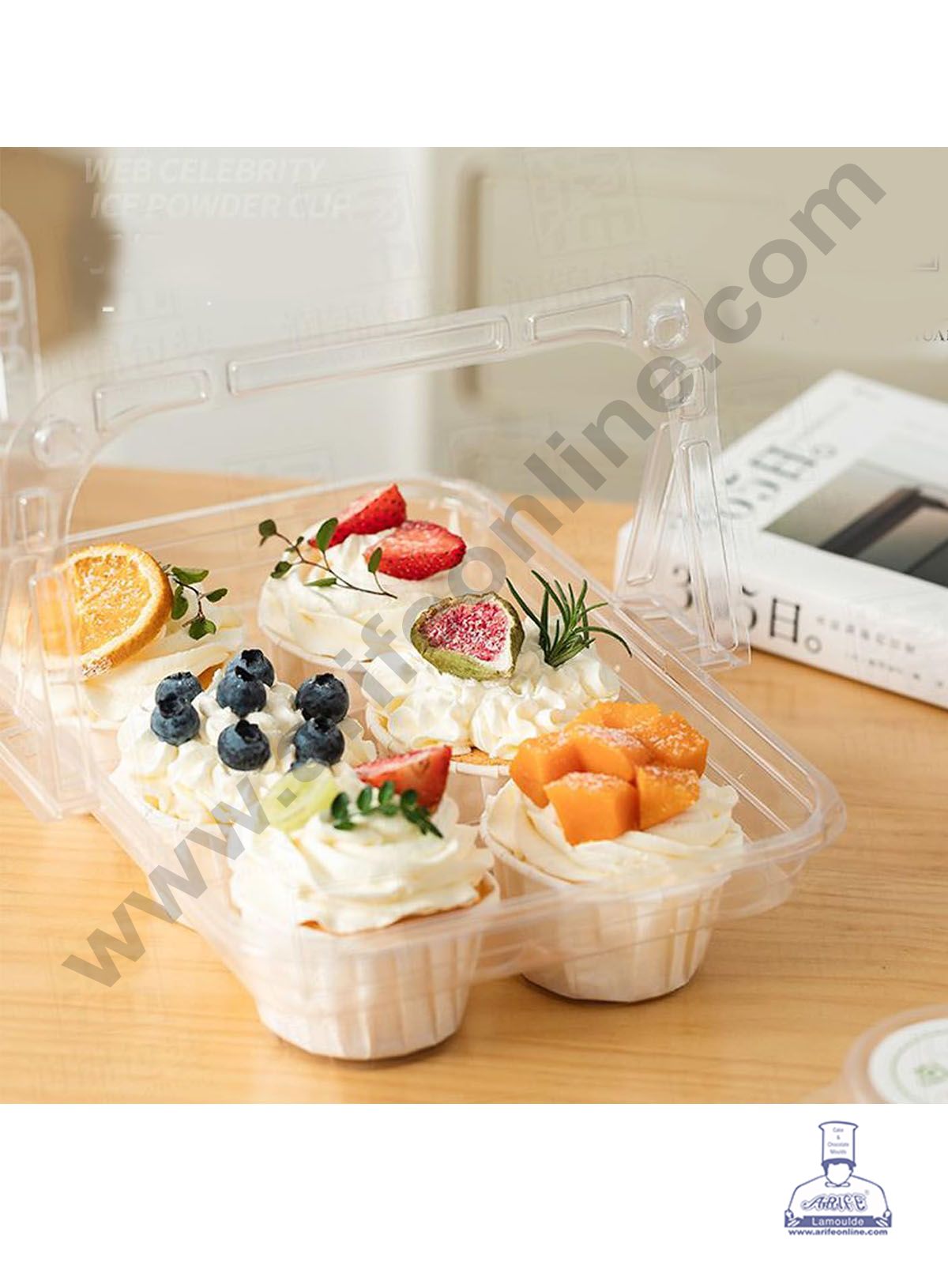 PVC 6 Cavity Cupcake Box with Handle | Muffin Box | Mini Dessert Package - (MOQ 100 PCS) (RE)