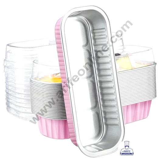 Rectangle Aluminium Tin Foil Bake & Serve Cup with Lid | Aluminium Containers | Non-Stick Foil Baking container - Pink - 2000 Pcs per cartoon (MOQ 1 CRTN)(L)