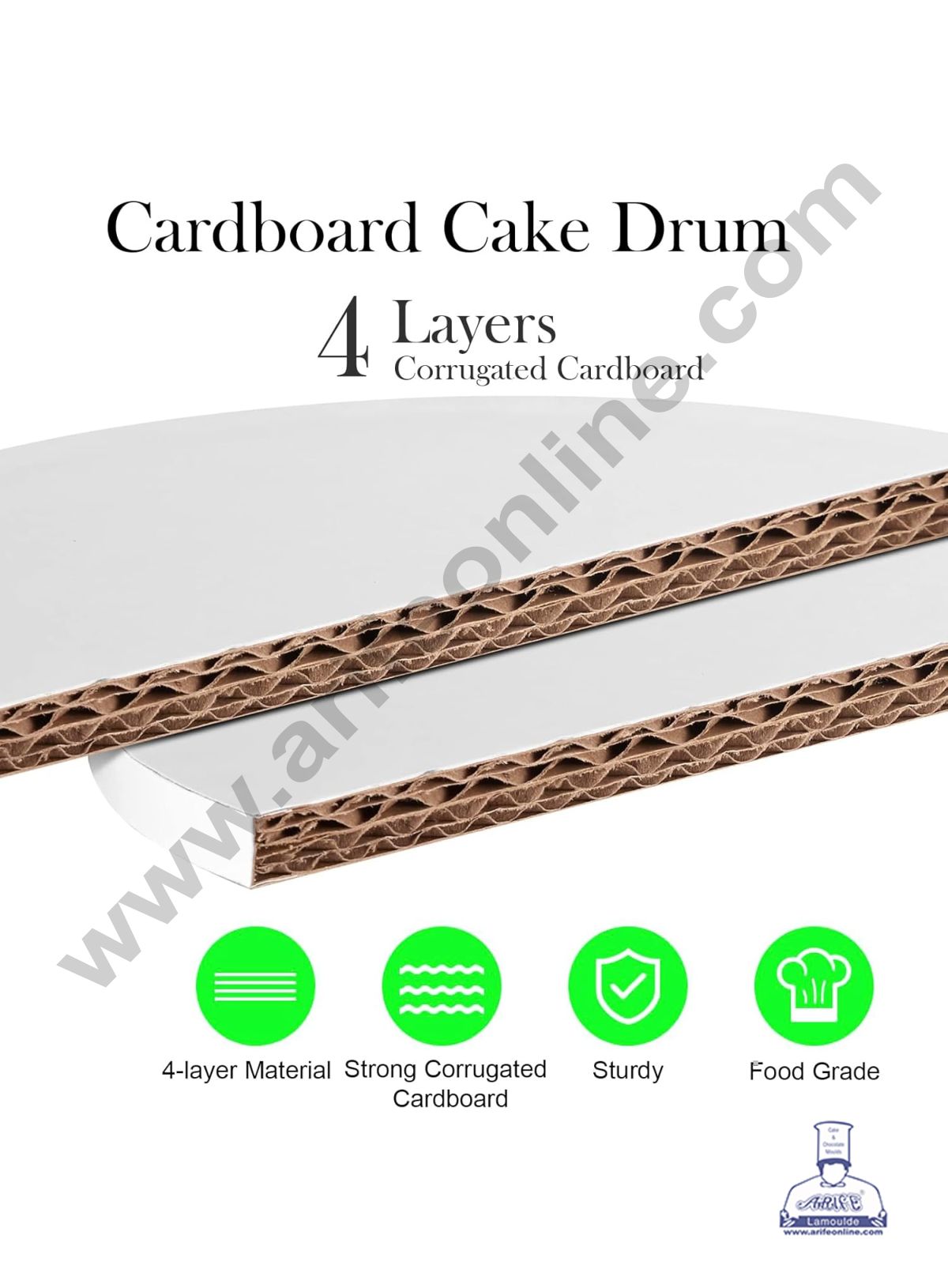 White Round Drum Cake Board Cake Base - 12 inch (MOQ 50 PCS) (MD)