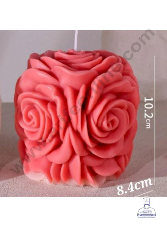 3D Silicon 1 Cavity Rose Pillar Shape Silicon Candle Mould, Silicon Soap Mould (SBSP-DYF7414) (MOQ 12 PCS) (FUD)