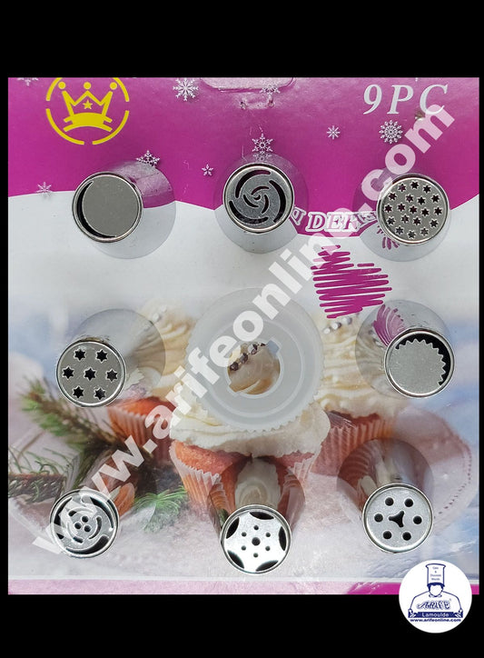 Cake Decor 9 Pieces Stainless Steel Russian Nozzle With Coupler