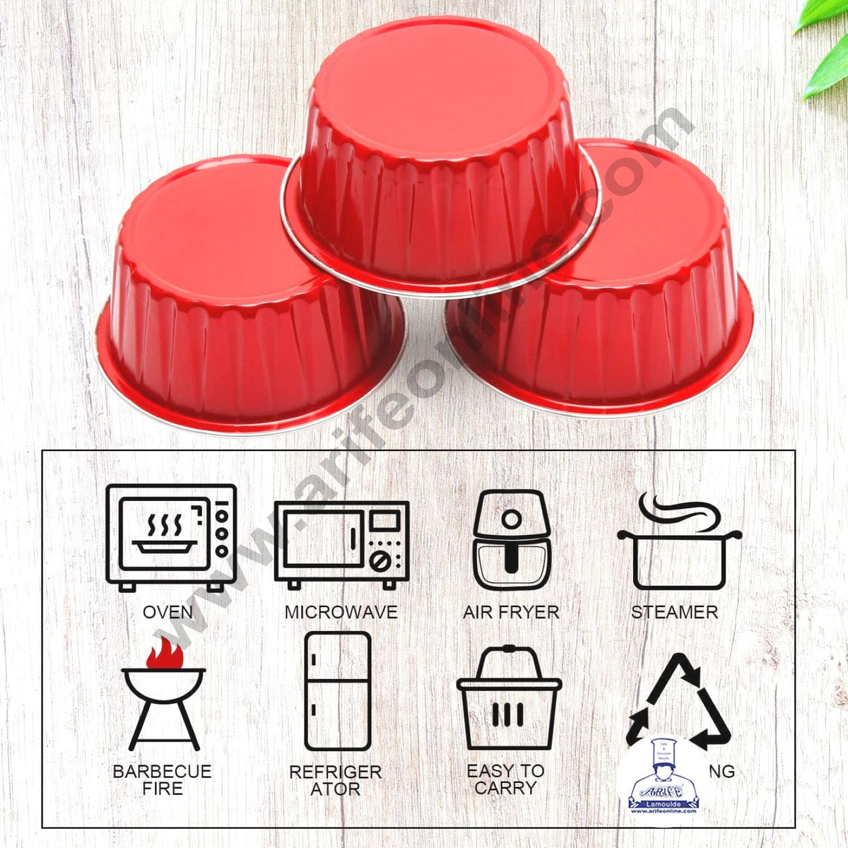 Red Round Frill Aluminium Tin Foil With Dome Lid Bake & Serve Cup| Aluminium Containers | Non-Stick Foil Baking Cups - 2000 Pcs per cartoon (MOQ 1 CRTN) (M)