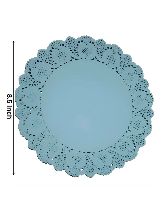 8.5 Inch Paper Doilies | Round Placemats | Disposable Food-Grade Paper Mats – Sky Blue | Pack of 100 (SBPD-SB-8.5) (MOQ 12 PACK)