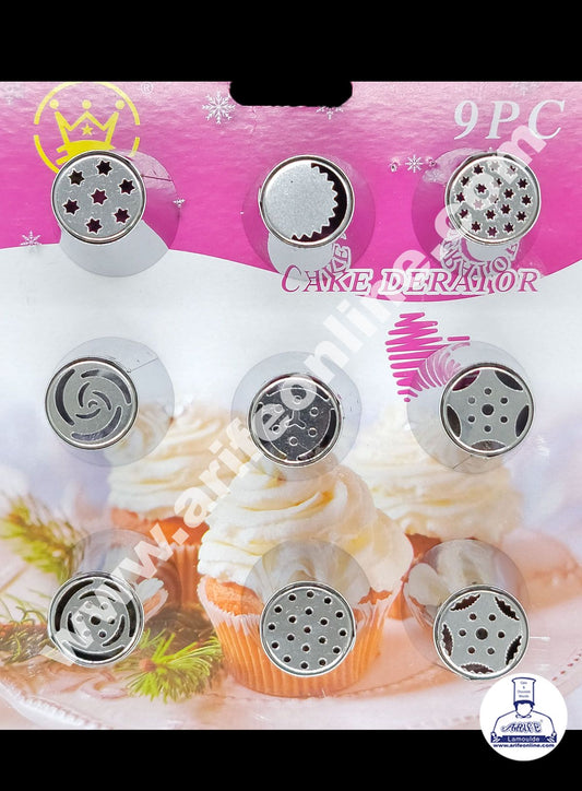Cake Decor 9 Pieces Stainless Steel Russian Nozzle Set