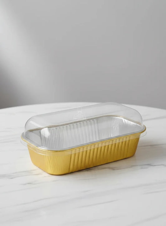 Big Rectangle Aluminium Tin Foil Bake & Serve Cup with Lid | Aluminium Containers | Non-Stick Foil Baking container - Gold - (MOQ 500 PCS) (RU)