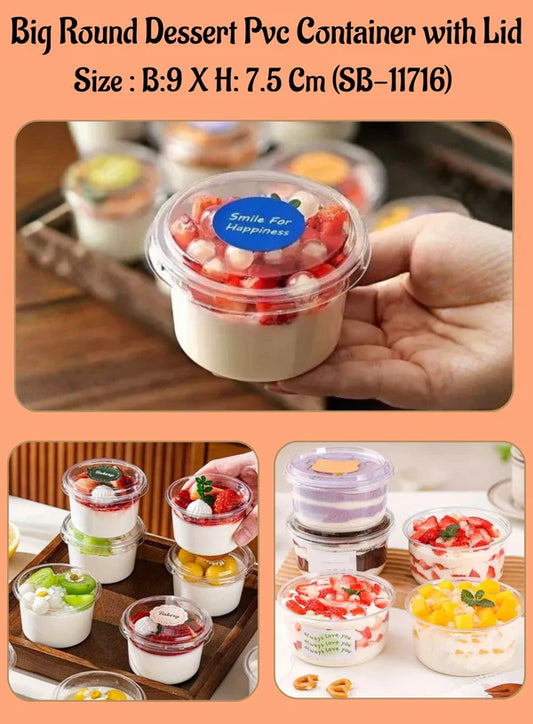 5 Pcs Pvc Container Big Round Dessert With Lid | Dessert Package (SB-11716) (MOQ 100 PCS) (AR.5)