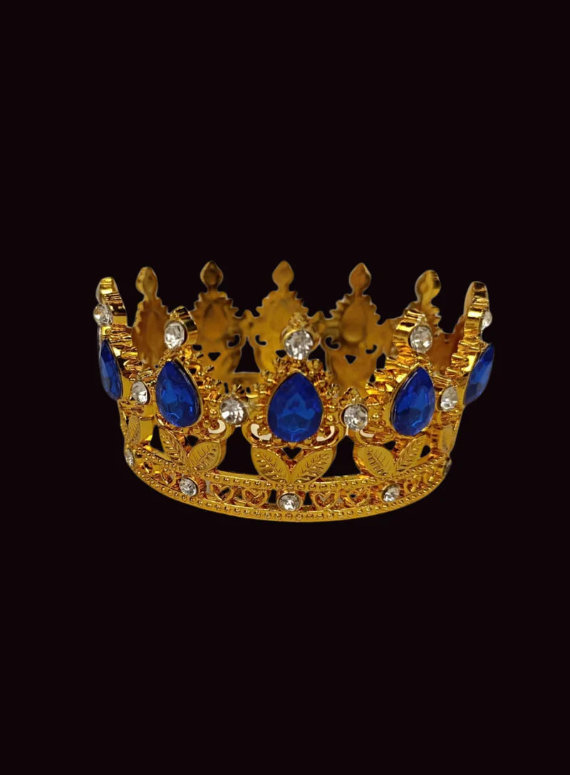 Golden Floral Crown -Blue Gem-Small Cake Topper ( SBMT-CR-ND-54-5-B-S) (MOQ 12 PCS) (OE)