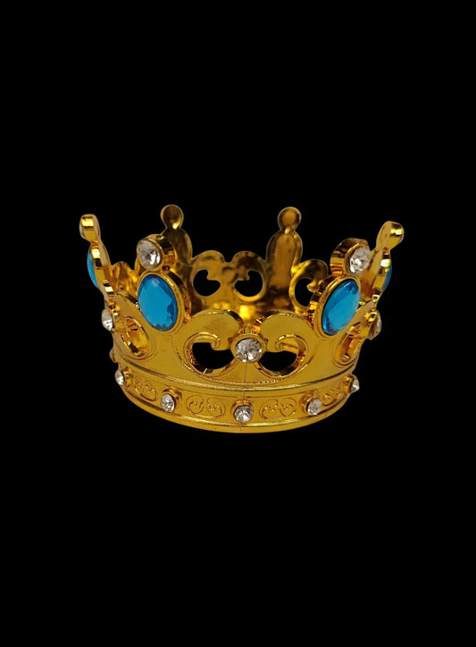 Royal Gold Plastic Crown with Blue Jewels Cake Topper ( SBMT-CR-ND-54-2-B) (MOQ 12 PCS) (OD)