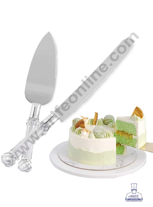 CAKE DECOR™ 2 pcs Set Multi-purpose Cake Knife and Cake Shovel Acrylic Handle with Stainless Steel Blade Baking Supplies (SBS-231)