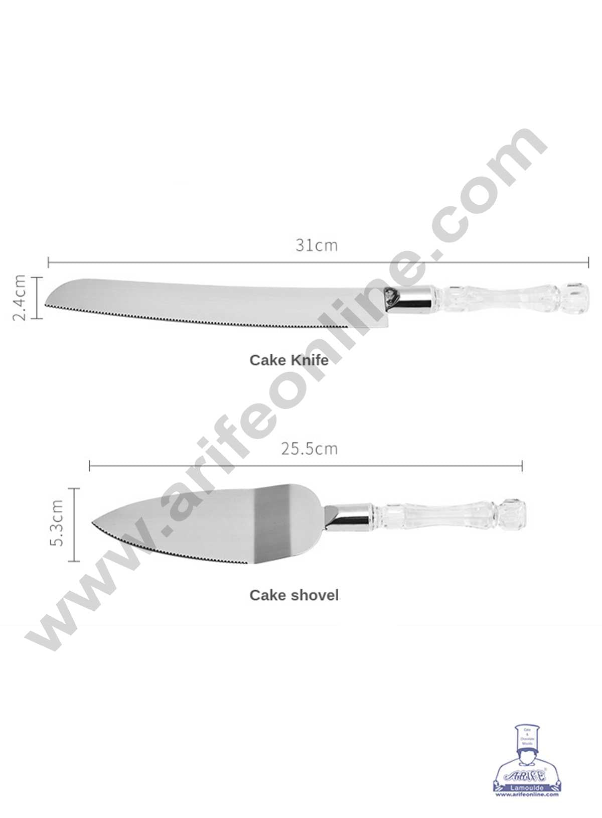 CAKE DECOR™ 2 pcs Set Multi-purpose Cake Knife and Cake Shovel Acrylic Handle with Stainless Steel Blade Baking Supplies (SBS-231)