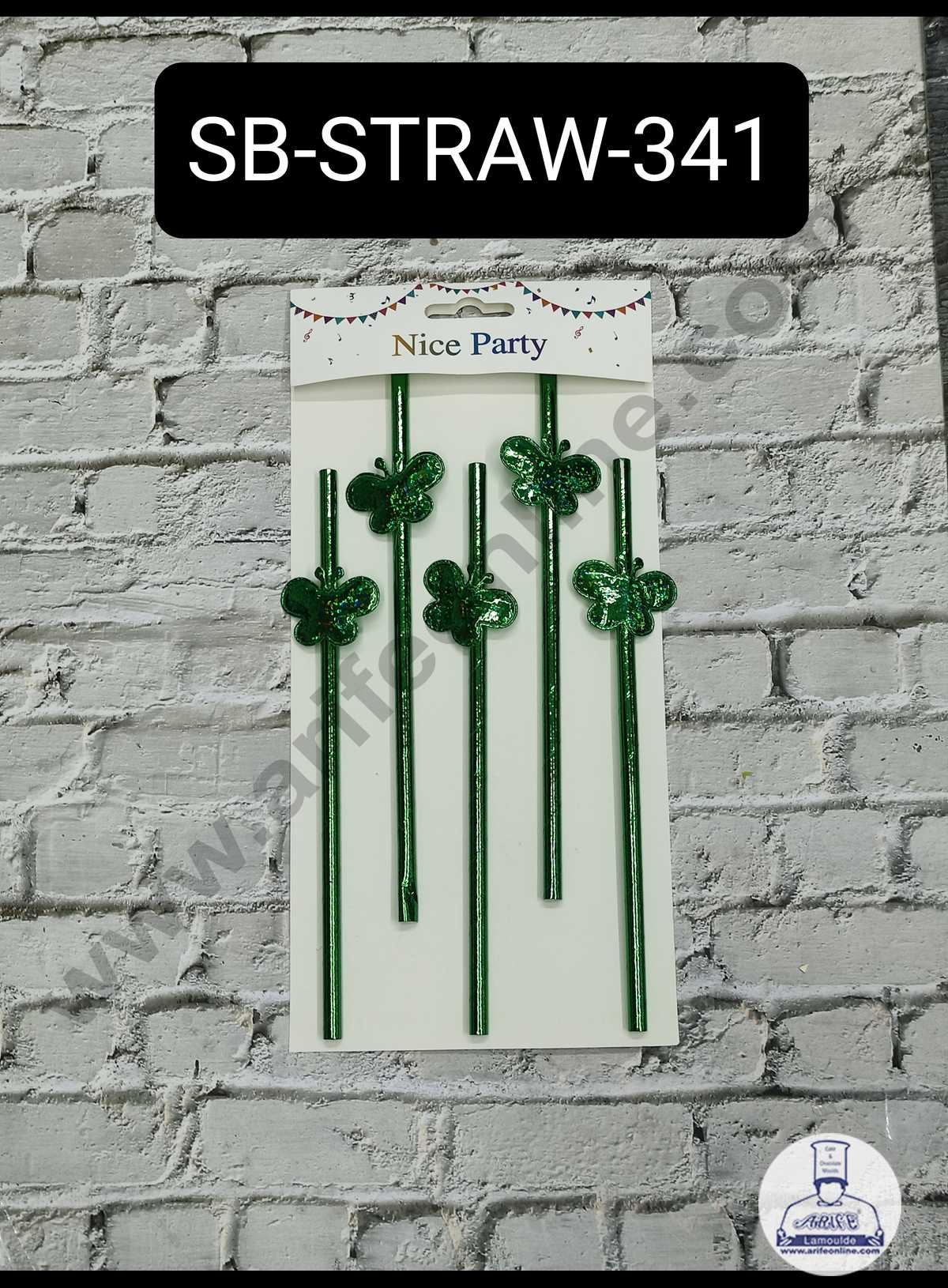 5pcs Green Butterfly Straw Topper For Cake Decoration( SB-STRAW-341-BGreen ) (MOQ 12 PCS) (ID)