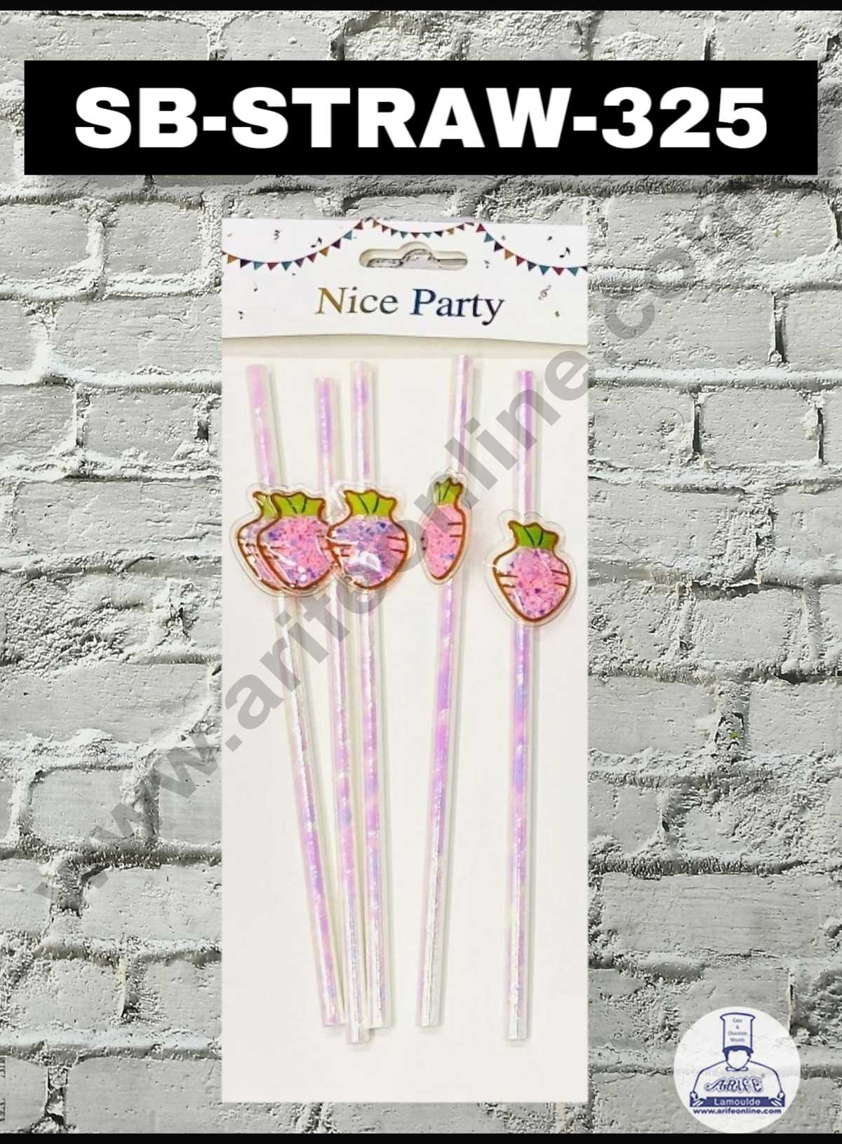 5pcs Strawberry Straw Topper For Cake Decoration( SB-STRAW-325-Straw ) (MOQ 12 PCS) (ID)