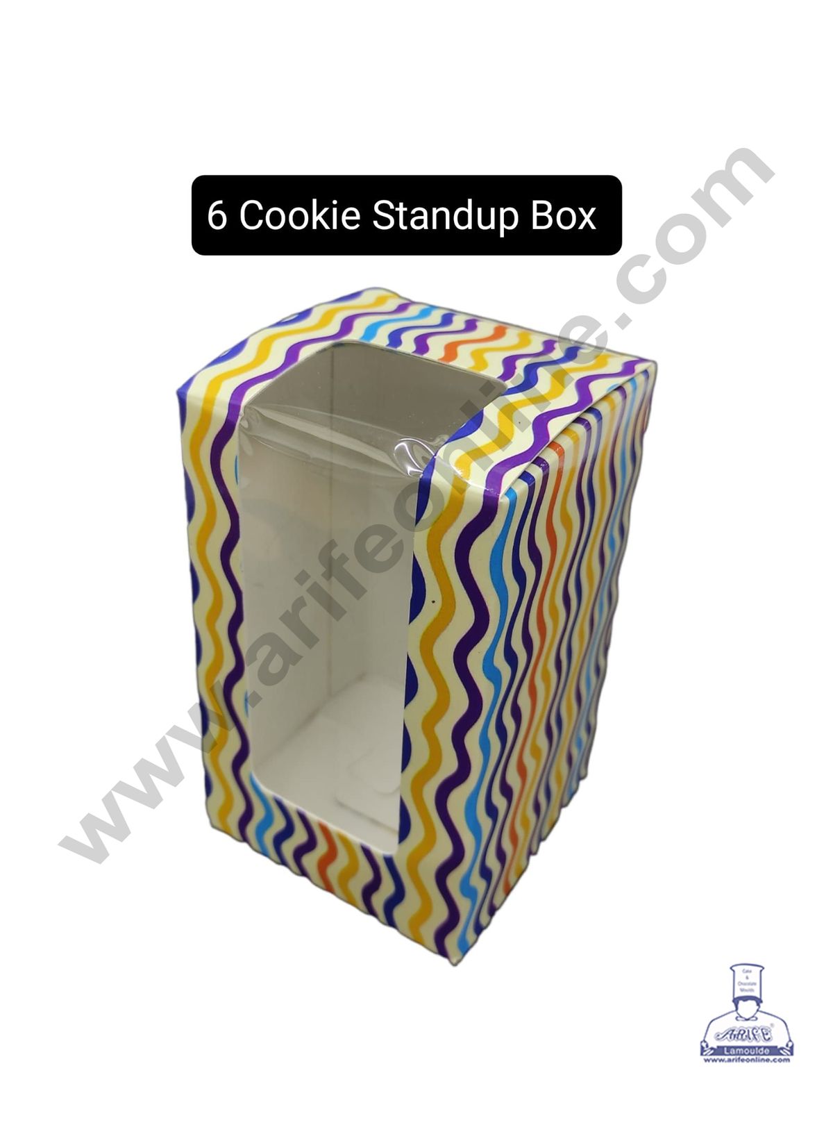 Printed-01 Standup 6 Cookie Boxes with Clear Window, Cupcake Carriers , Printed-01 3x5x3 Inch 10 PCS PACK (MOQ 12 PACK)