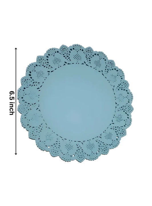 6.5 Inch Paper Doilies | Round Placemats | Disposable Food-Grade Paper Mats – Sky Blue | Pack of 100 (SBPD-SB-6.5) (MOQ 12 PACK)