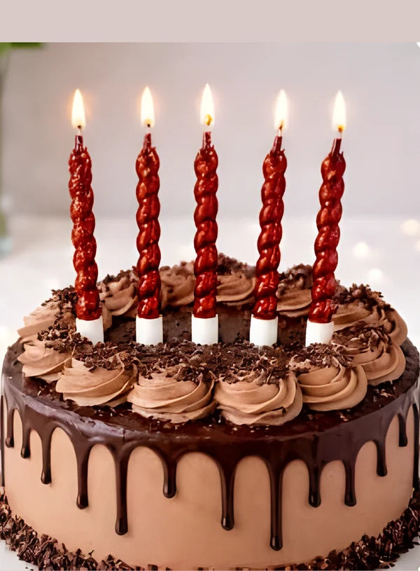 Twist Spiral Metallic Candles in Holder (Red) 6 Pcs - For Party Decoration Cake and Cupcake (SBD-Spiral-Red) (MOQ 12 SET)