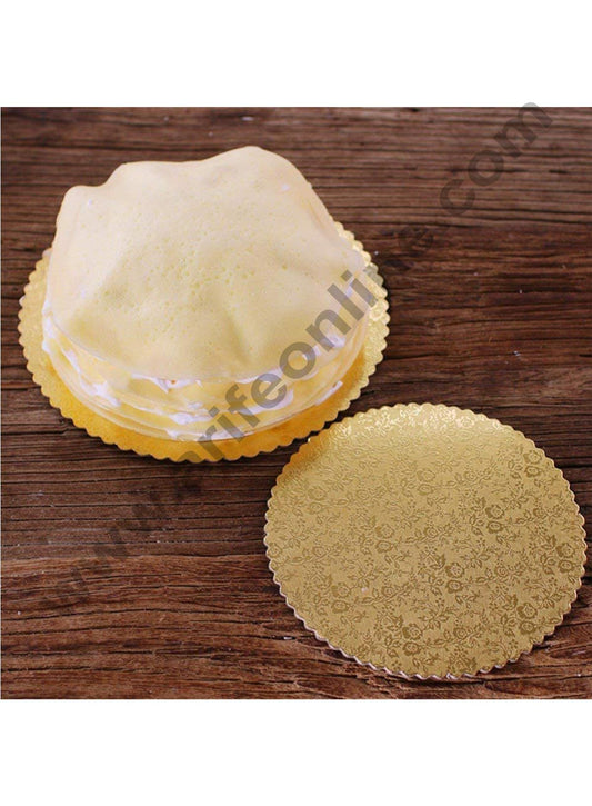 Cake Decor Gold Design Flower Print Glossy Corrugated Cake Board Base 8 Inch Diameter for Half Kg Cakes- Pack of 10Pcs