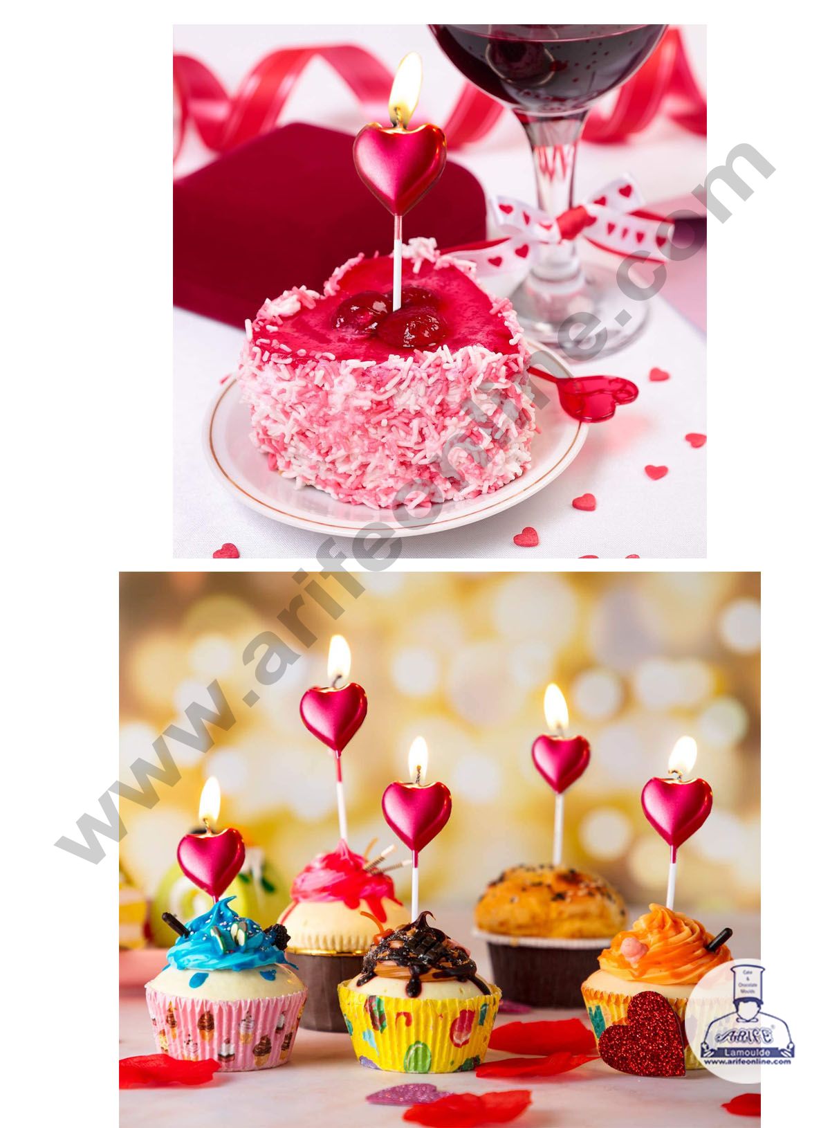 Cake Decor Heart Theme Candle for Party Decoration for Cake and Cupcake - Pinkish Red - Set of 5 Pc