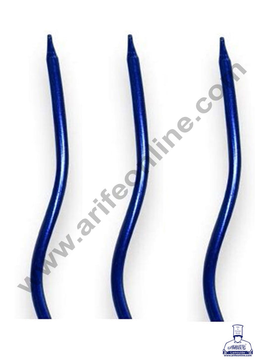 Cake Decor Metallic Long Twisty Candles with Stand for Party Decoration for Cake and Cupcake - Blue ( Set of 6 Pc )