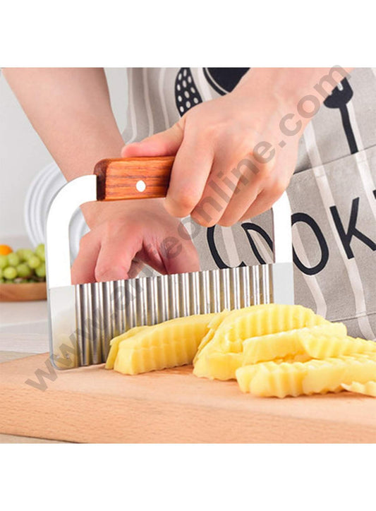 Vegetable Shaver Potatoes Knife Wave Knife Cutters Crinkle Chip Cutter Tool Stainless Steel Blade Wooden Handle (MOQ 12 PCS) (LE)