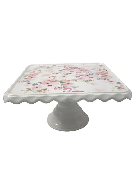 1 Pcs Square Acrylic Flamingo Print Cake Stand (SBCS-6896) (MOQ 12 PCS)