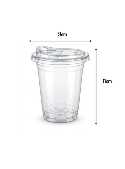 Flat Bottom Clear Plastic Glass with Sipper Lid (350ML) Disposable Cups for Milkshakes & Coffee (SBPG-003) (MOQ 100 PCS) (F.75)